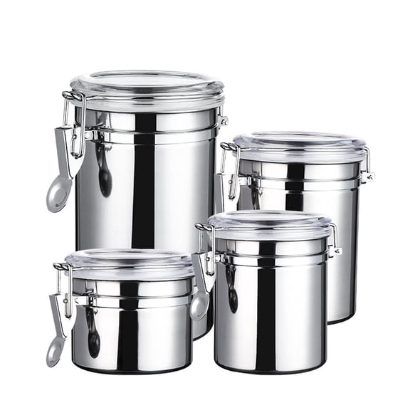 Premium Stainless Steel Airtight Storage Canister | Vacuum Seal Buckle Lid | Mirror Polished Kitchen Container | Tea Coffee Bean Storage | 1-3L Multi-Size | Air-Tight Preservation Jar with Silicone