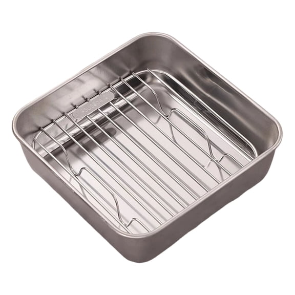 Premium Stainless Steel Baking Tray with Cooling Rack, 16cm Square Even Heat Bake Pan for Oven, Versatile Bakeware for Cakes Brownies Roasting