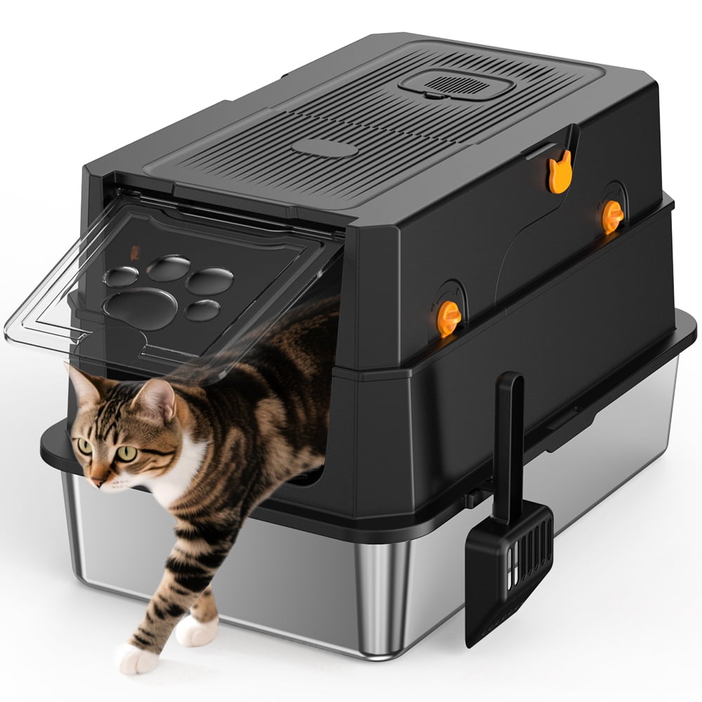 Premium Stainless Steel Cat Litter Box - Odor Resistant, Leak-Proof High-Sided Design, Easy Clean with Included Litter Scoop (7.05 lbs)