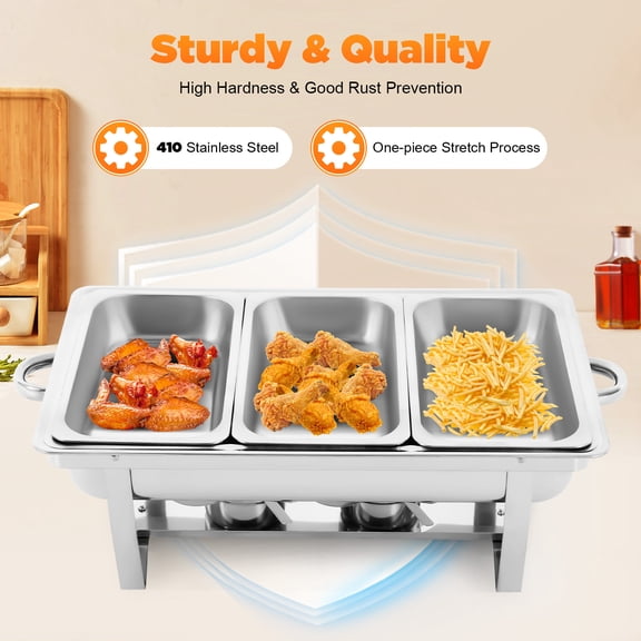 Premium Stainless Steel Chafing Dish Buffet Set - 3 Compartments, Keeps Food Warm, Perfect for Parties & Events