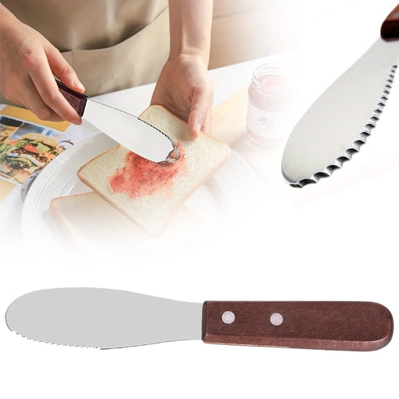 Premium Stainless Steel Cutter with Brown Wooden Handle - 20x3cm Butter Cheese Jam Spreader, Ergonomic Design for Kitchen Breakfast Picnic, Hand Washable Small Utensil (1 Piece)