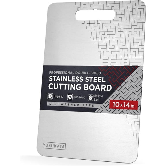 Premium Stainless Steel Cutting Board 14.6x10 Inch - Professional Double-Sided Metal Chopping Board with Handle Hole - Measuring Scale - Dishwasher Safe - Kitchen Non-Toxic Utensils