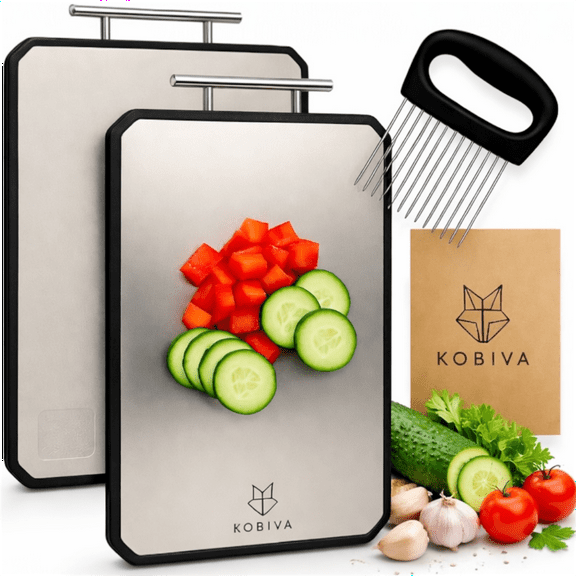 Premium Stainless Steel Cutting Board with Onion & Vegetable Holder, Extra Large, Dishwasher Safe, Anti-Slip, Rust-Resistant Kitchen Board for Meat, Fish, Fruits, and Vegetables