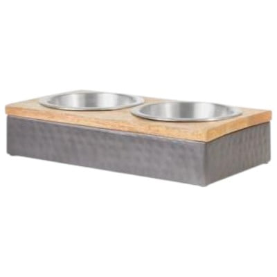 Premium Stainless Steel Double Diner Dog & Cat Bowl, Black, 3 Cup (14.75x8x3.13")