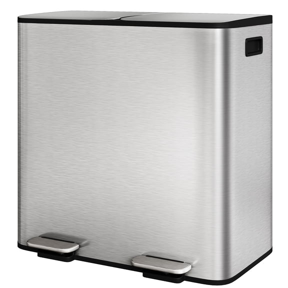 Premium Stainless Steel Dual Compartment Trash Can - 30L/40L Step-on Kitchen Garbage Bin w/Removable Inner Buckets (Silver/Black/Grey)