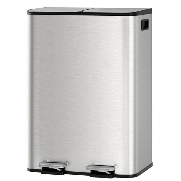 Premium Stainless Steel Dual Compartment Trash Can - 30L/40L Step-on Kitchen Garbage Bin w/Removable Inner Buckets (Silver/Black/Grey)