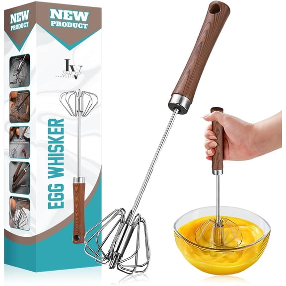 Premium Stainless-Steel Egg Whisker with Handcrafted Wooden Handle (12 Inches) - Perfect for Whipping, Beating, and Blending