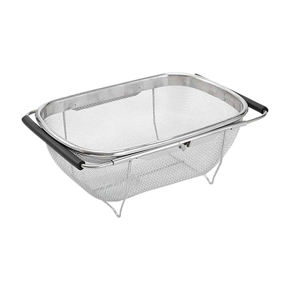 Premium Stainless Steel Fine Mesh Sink Colander Strainer Basket - Expandable Over-Sink Draining Rack for Pasta, Rice, Vegetables, Dish Drying, 11.8-17.3 Inches