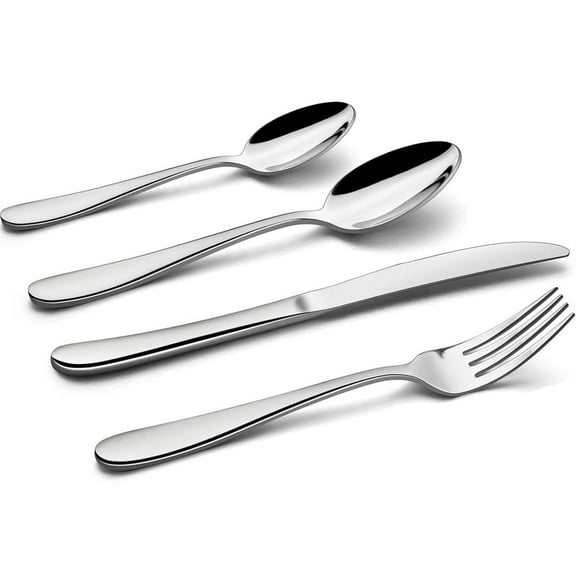 QZS Premium Stainless Steel Flatware Set,Elegant Silver Cutlery Set,Household Upgraded Knife,Spoon,Fork,Mirror Polished Silverware,Simple & Classic Design,for Home Restaurant 4Pcs