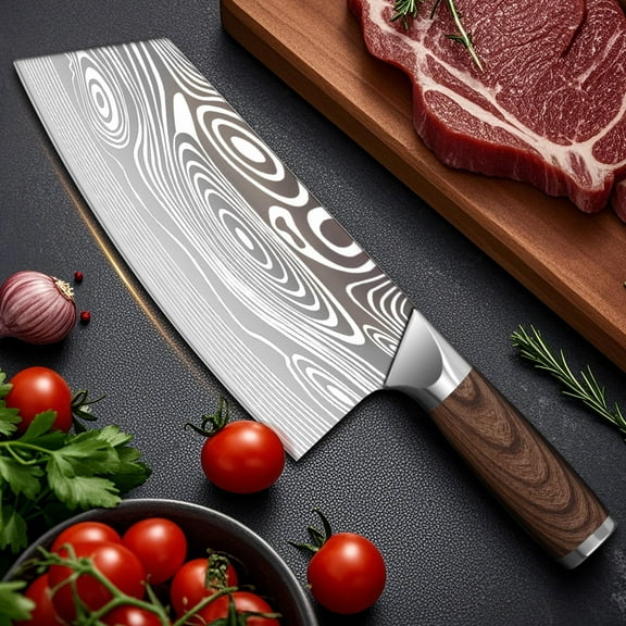 Premium Stainless Steel Forged Chef's Knife - Laser Etched Damascus Pattern, Sharp Durable Blade