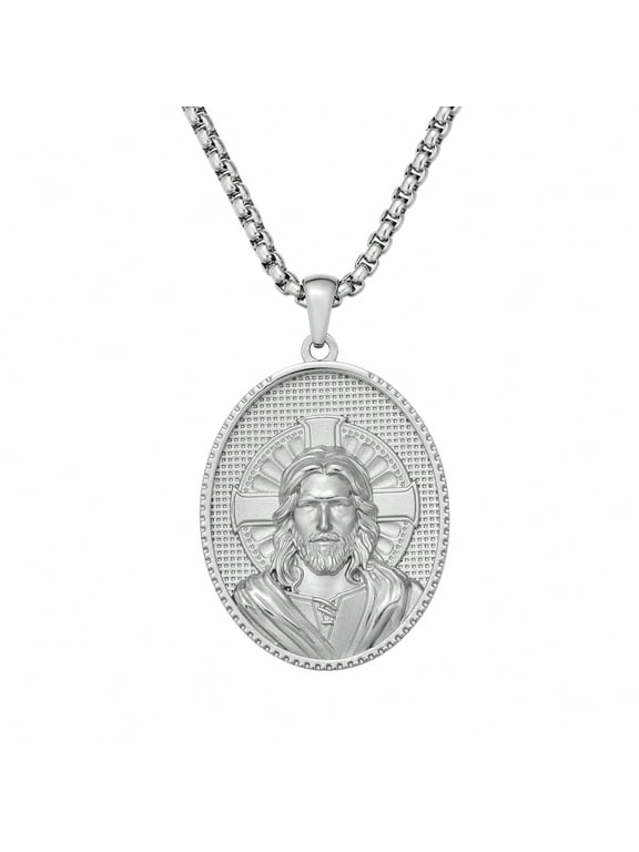 Premium Stainless Steel Jesus Round Pendant Necklace Hip Hop Men Fashion Jewelry