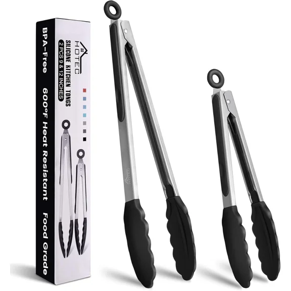 Premium Stainless Steel Locking Kitchen Tongs With Silicon Tips, Set Of 2-9"