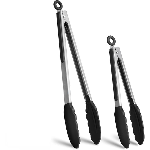 Premium Stainless Steel Locking Kitchen Tongs with Silicon Tips, Set of 2-9" and 12"