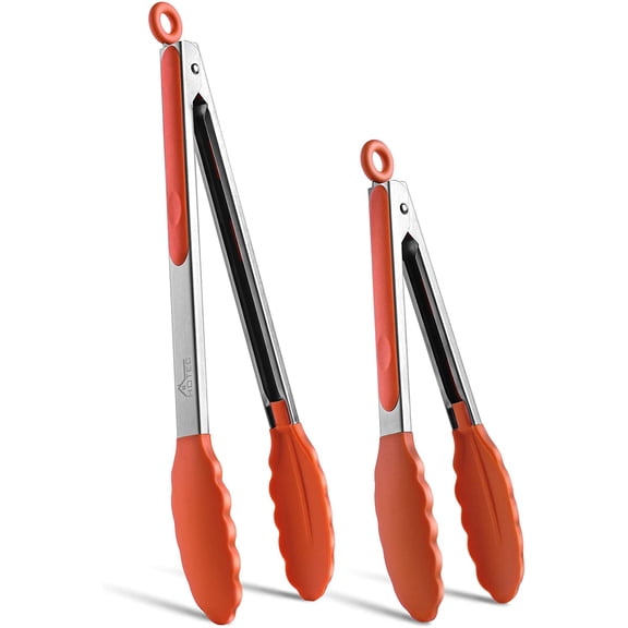Premium Stainless Steel Locking Kitchen Tongs with Silicon Tips, Set of 2-9" and 12"