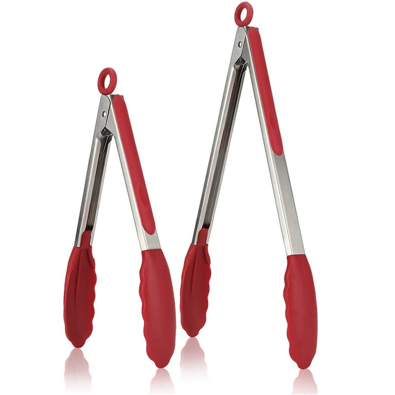 2pcs, Silicone-Stainless Steel Kitchen Tongs, Premium Stainless Steel  Locking Kitchen Tongs With Silicon Tips, Set Of 2-9 And 12 [Black/red]  Kitchen