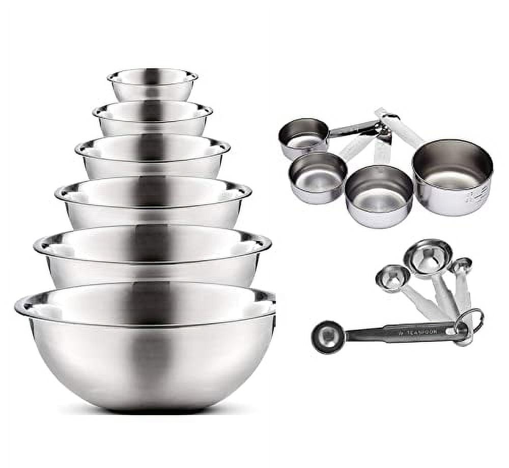 Sleek Stainless Steel Mixing Bowls with Measuring Cups Set