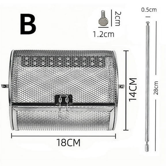 Premium Stainless Steel Rotating Grill Basket with Auto-Turn Mechanism - 360 Degree Even Cooking System for Chicken Wings and Vegetables Featuring Heavy Duty Construction(Silver)