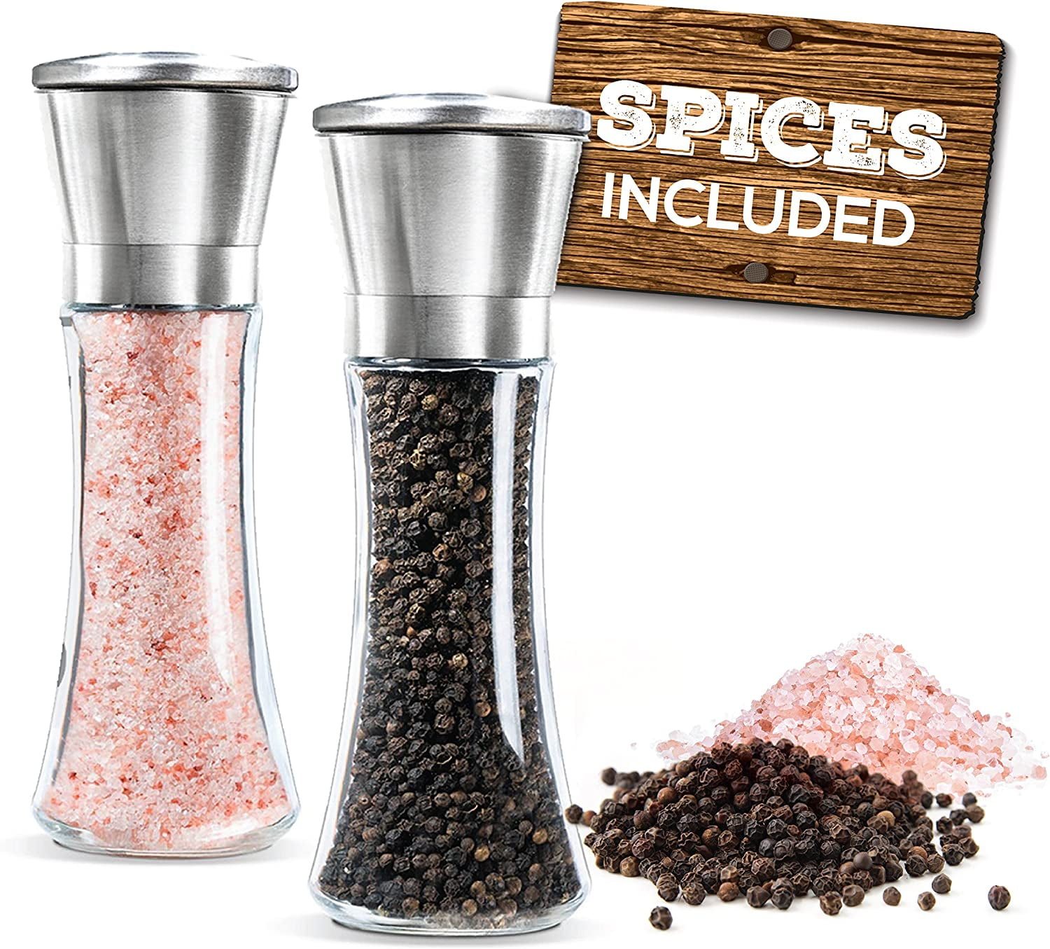 Stainless Steel and Glass Salt and Pepper Grinder Set