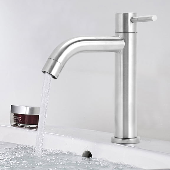 Premium Stainless Steel Single Cold Water Tap Sleek G1/2in Brushed Finish Undercounter Faucet for Bathroom Balcony Kitchen 5.1 Inches Spout Height
