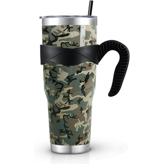 Premium Stainless Steel Vacuum Insulated Travel Tumbler with Handle - High-Efficiency Insulation for Hot and Cold Beverages with Unique Camo Design