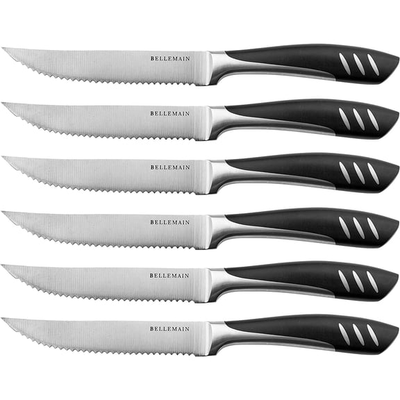 Premium Steak Knives Set of 6, Kitchen Knife Sets with Steel Blades for Precise Cutting, Lightweight Steak Knife Set Stainless Steel & Durable, Serrated Steak Knives Dishwasher Safe