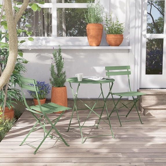 Premium Steel Patio Bistro Set, Folding Outdoor Patio Furniture Sets, 3 Piece Patio Set of Folding Patio Table and Chairs,Bean Green