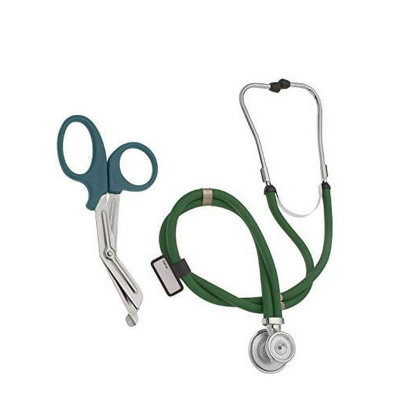 Premium Stethoscopes Sprague Double Tube Adult and Pediatric Stethoscope + Free Matching EMT Shear -Ideal Gift for EMT, Nurse, Doctor, Medical Student, Paramedic and First Responders (Hunter Green)