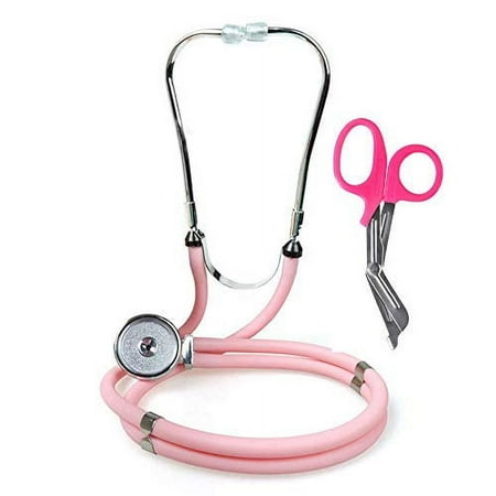 Premium Stethoscopes Sprague Double Tube Adult and Pediatric Stethoscope + Free Matching EMT Shear -Ideal Gift for EMT, Nurse, Doctor, Medical Student, Paramedic and First Responders (Frosted Pink)