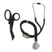 Premium Stethoscopes Sprague Double Tube Adult and Pediatric Stethoscope + Free Matching EMT Shear -Ideal Gift for EMT, Nurse, Doctor, Medical Student, Paramedic and First Responders Tactical Black