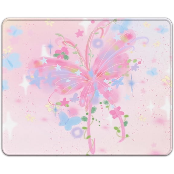 Premium Stitched Mouse Pad 10.2 x 8.3 in | Smooth, Washable Desk Mat with Non-Slip Base | Personalized Cute MousePads for Gaming,Work,Laptop, Computer, Office, Home (Pink Butterfly dream)