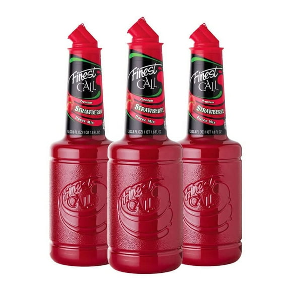 Premium Strawberry Puree Drink Mix, 1 Liter Bottle (33.8 Fl Oz), Pack of 3