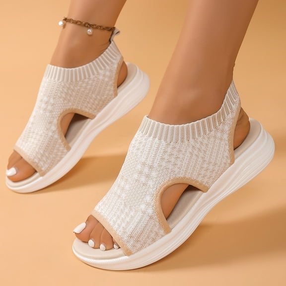 Premium Stretch Slingback Sports Sandals,Knit Thick Bottom Fish Mouth Casual Sandals Mesh Soft Sole Casual Women's Shoes,Summer Washable Slingback Orthopedic Knit Sandals Women