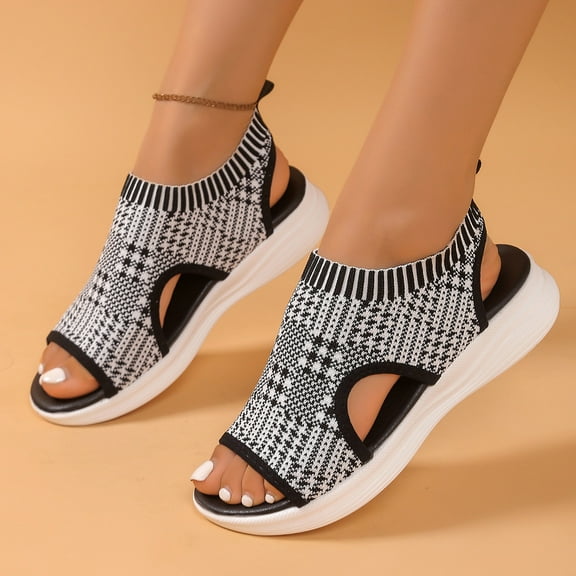 Premium Stretch Slingback Sports Sandals,Knit Thick Bottom Fish Mouth Casual Sandals Mesh Soft Sole Casual Women's Shoes,Summer Washable Slingback Orthopedic Knit Sandals Women