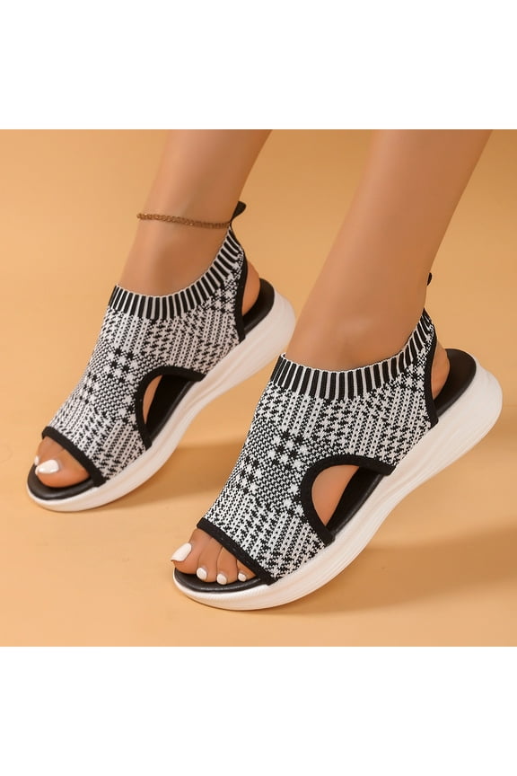 Premium Stretch Slingback Sports Sandals,Knit Thick Bottom Fish Mouth Casual Sandals Mesh Soft Sole Casual Women's Shoes,Summer Washable Slingback Orthopedic Knit Sandals Women