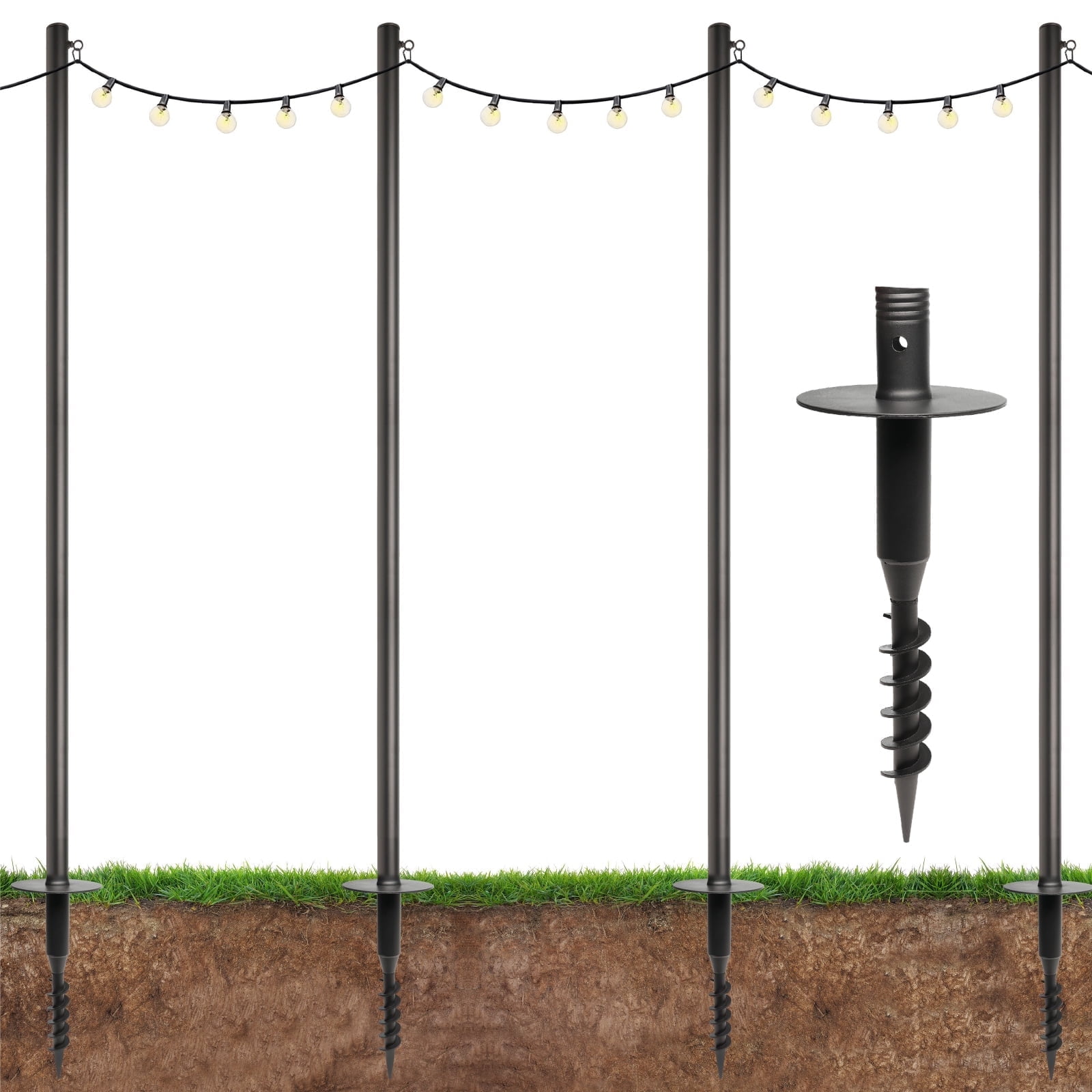 Premium String Light Poles - Extends to 10 Feet – Yard Mount (Grass/Dirt)