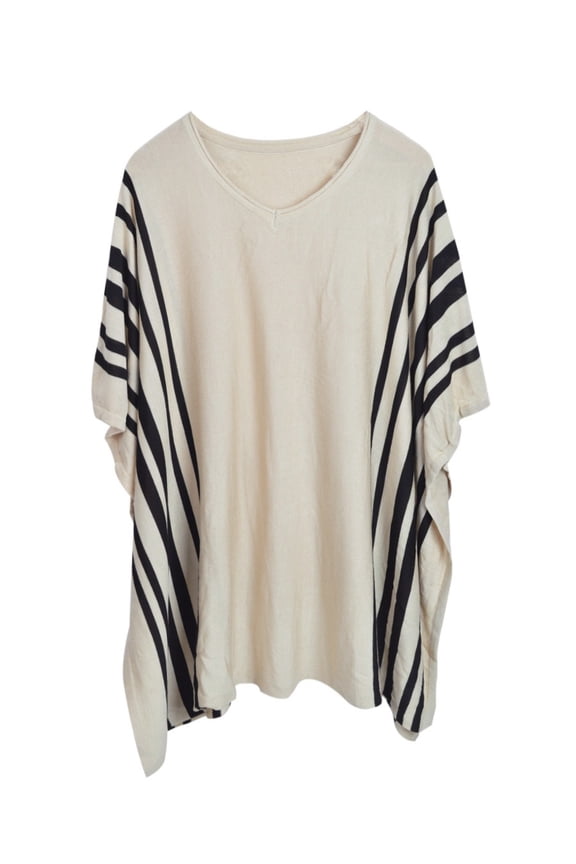 Premium Striped Geometric Pullover Kimono Cardigan Blouse Poncho Sweater Top