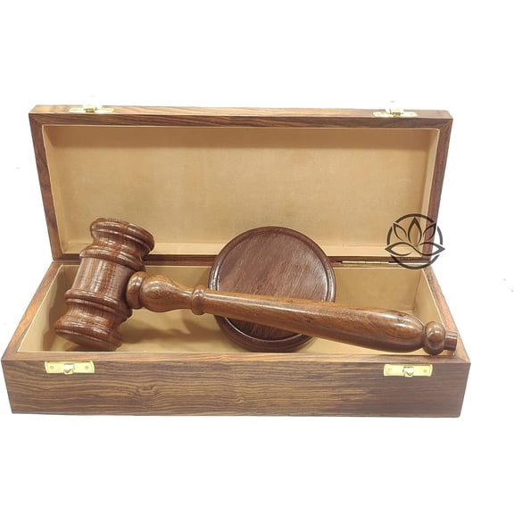Premium Sturdy Unbreakable-Joint Wooden Gavel Boxed Set Cream Color Polished Gavel and Sound Block Gift Box Set for Lawyer, Judge and Auctioneer