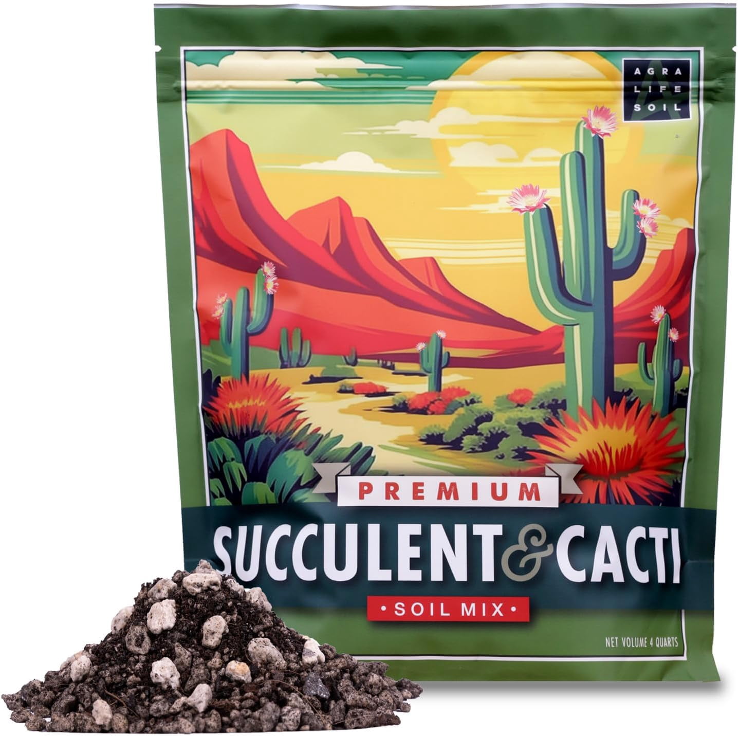 Premium Succulent Mix for Indoor & Outdoor Plants - Fast-Draining Potting for Succulents, Cacti, & Houseplants - Natural Blend with Pumice for Optimal Plant Growth - 4 Quarts