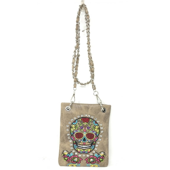 Premium Sugar Skull Mini Messenger Bags Purses in Multi-color
