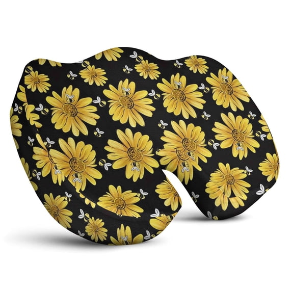 Premium Sunflower Pattern Memory Foam Seat Cushion Ergonomic Chair Pad for Office Chair, Car, Airplane & Bleachers Sciatica, Tailbone Hip & Back Pain Relief - Chair Cushion for Long Office Workers.