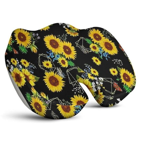 Premium Sunflower Pattern Memory Foam Seat Cushion Ergonomic Chair Pad for Office Chair, Car, Airplane & Bleachers Sciatica, Tailbone Hip & Back Pain Relief - Chair Cushion for Long Office Workers.