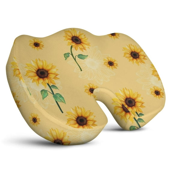 Premium Sunflower Pattern Memory Foam Seat Cushion Ergonomic Chair Pad for Office Chair, Car, Airplane & Bleachers Sciatica, Tailbone Hip & Back Pain Relief - Chair Cushion for Long Office Workers.