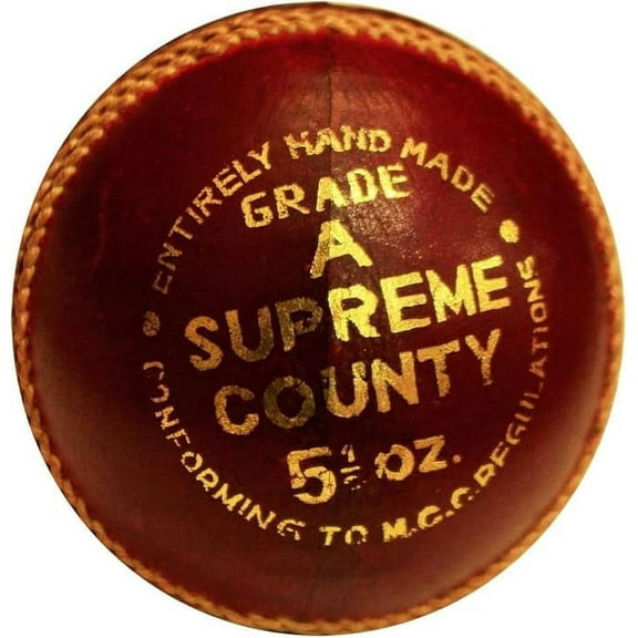 Premium Super County Cricket Leather Ball Durable Handmade Alum-Tanned Leather Natural Cork Core 6/7 Layers Wool 5 Ply Stitching 4-Piece Handcrafted 80 Stitches 5.5oz Wax Polished