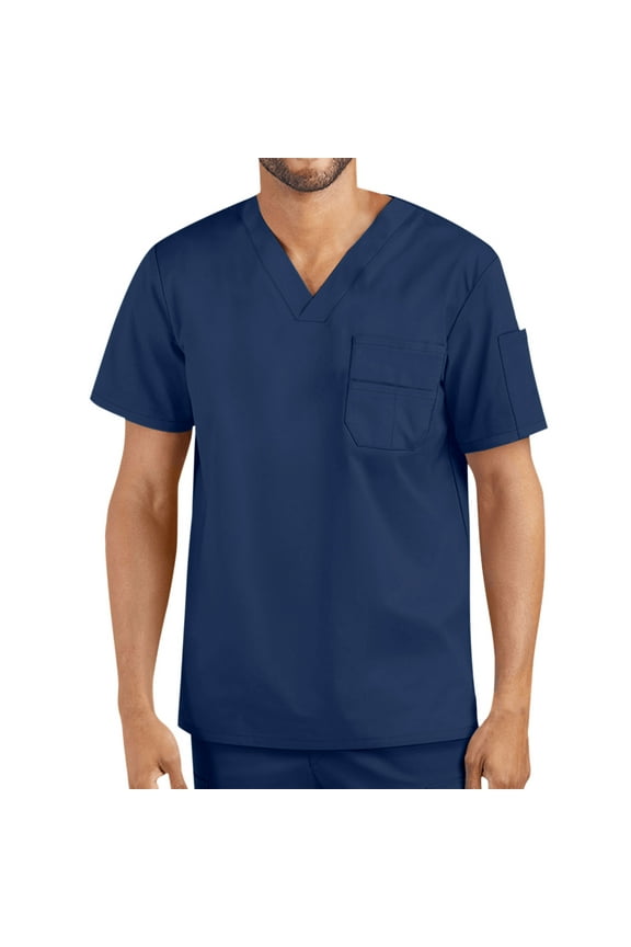 Super Soft Multi Pocket V Neck Relaxed Fit Scrub Tops for Men- Cotton Fabric Medical/Health Care Uniform