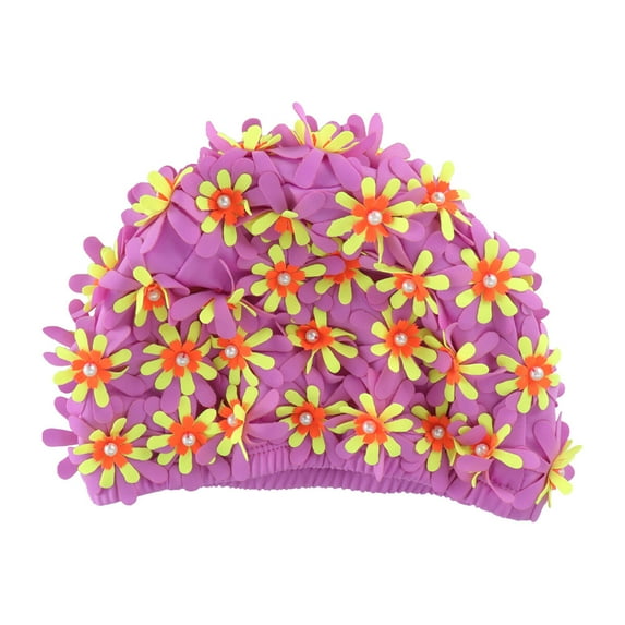BESTOYARD 1Pcs Women Bathing Cap Floral Flower Design Silicone Hat for Swimming Adults Purple