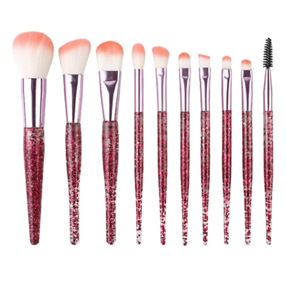 Premium Synthetic Fiber Glitter Makeup Brushes Set Of 10(red)
