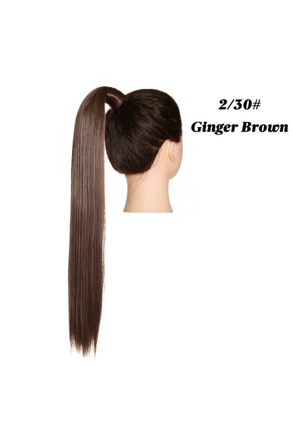 Premium Synthetic Straight Daily Ponytail Hair Extension Clip in Hairpiece Smooth Overhead Pony Tail Wrap Around Pigtail P001