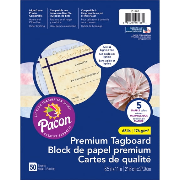 Premium Tagboard Assortment, Marble Colors, 50 Sheets Per Pack, 3 Packs