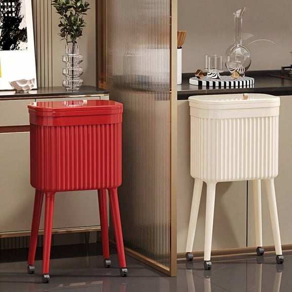 Premium Tall Trash Can with Lid Large Capacity Mobile Garbage Bin, Luxury Trash Cabinet with Built-In Drawer for Kitchen, Bathroom, Living Room & Home Use