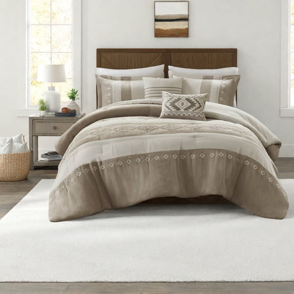 Premium Taupe Multi 5Piece Bedding Sets Soft Microsuede Contemporary Urban Style for Master Bedrooms